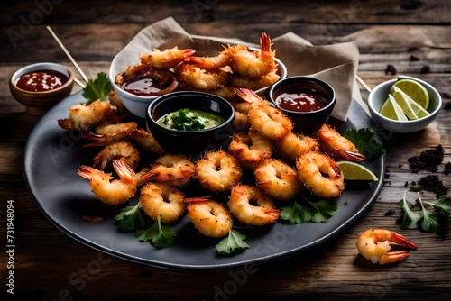 A platter of crispy coconut shrimp with a sweet and tangy dipping sauce.