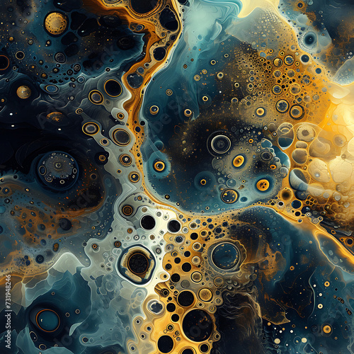 an abstract pattern in blue gold and black iny photo