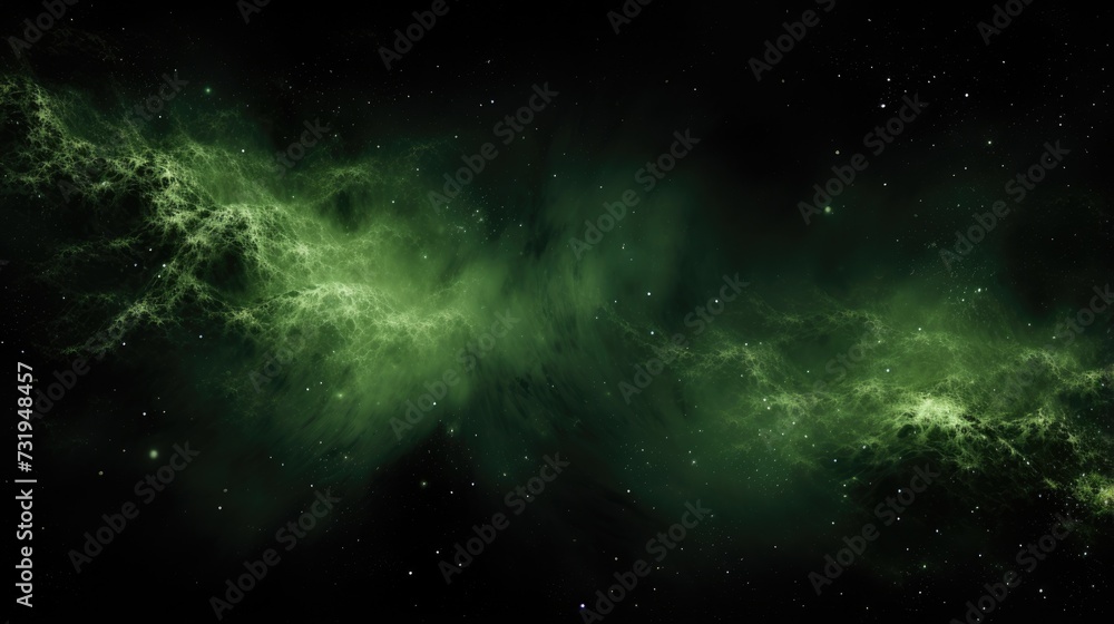 Nebula's Embrace in Cosmic Space. Vivid green nebula patterns spread across the starry space backdrop.