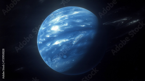 Close up of Neptune's gaseous beauty with dynamic cloud bands, revealing a blue realm of mystery,