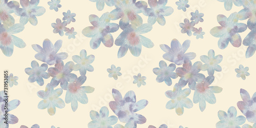 Seamless floral pattern. Delicate abstract watercolor flowers on a beige background in digital processing, for textiles, packaging, wallpaper