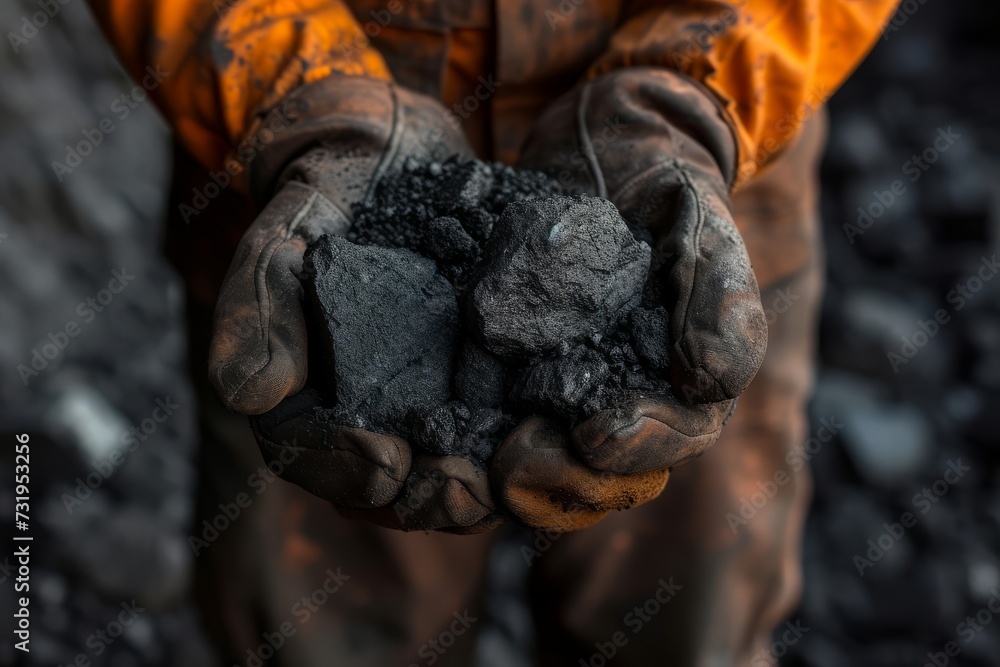 Miner's hands holding coal lumps. Miner's hands holding coal lumps.