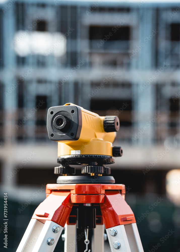 Billers automatic level on a tripod at the construction site Billers automatic level on a tripod at the construction site