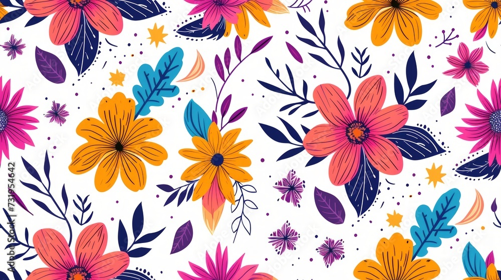 Obraz premium flower, doodle, seamless pattern isolated on white background