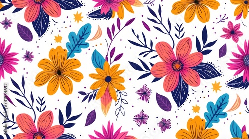 flower  doodle  seamless pattern isolated on white background