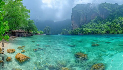Pileh Lagoon with green emerald ocean at Koh Phi Phi Thailand,generative ai