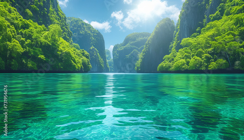 Pileh Lagoon with green emerald ocean at Koh Phi Phi Thailand,generative ai © LomaPari2021