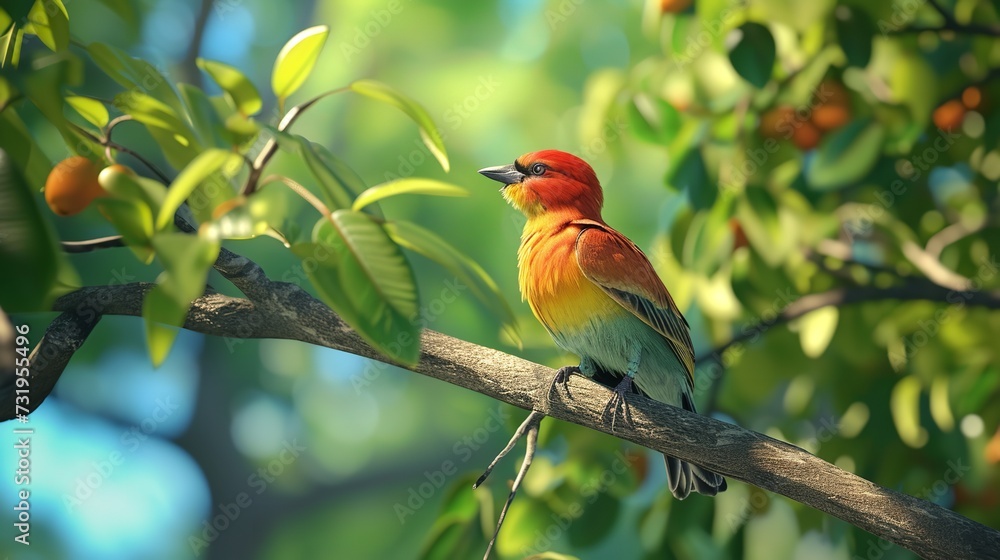 Beautiful Bird on a Tree, the Background is Mul Beautiful Bird on a Tree, the Background is Mul