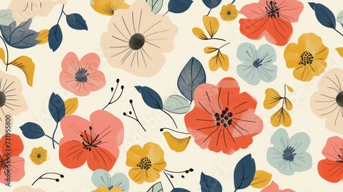 Flowers seamless pattern background  boho  doodle style. Generative Ai