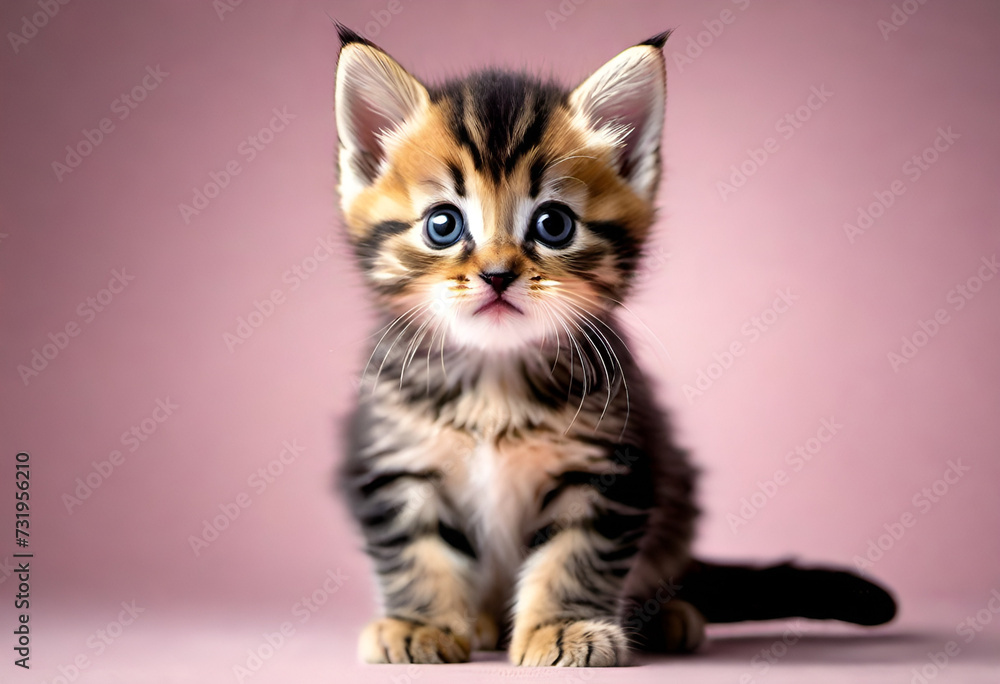 baby cat with funny expiration on minimal background, kitten baby cat with funny expiration on minimal background, kitten