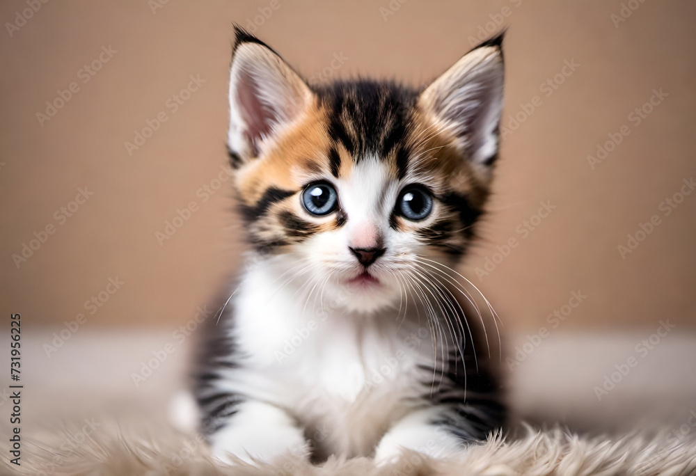 baby cat with funny expiration on minimal background, kitten baby cat with funny expiration on minimal background, kitten