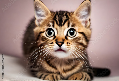 baby cat with funny expiration on minimal background, kitten © MINIMAL ART