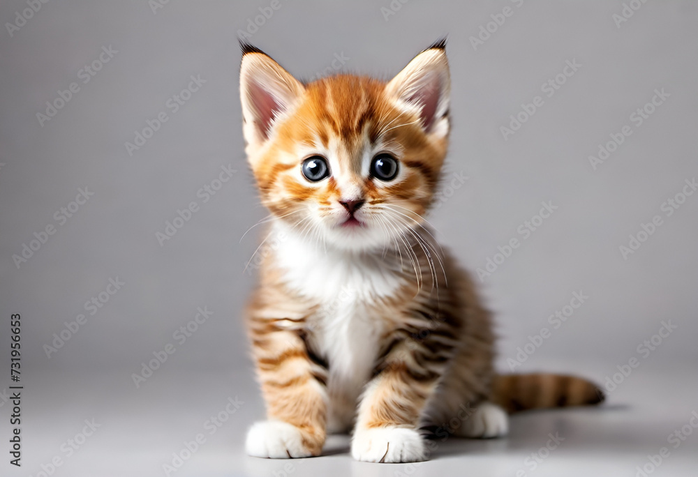 baby cat with funny expiration on minimal background, kitten baby cat with funny expiration on minimal background, kitten