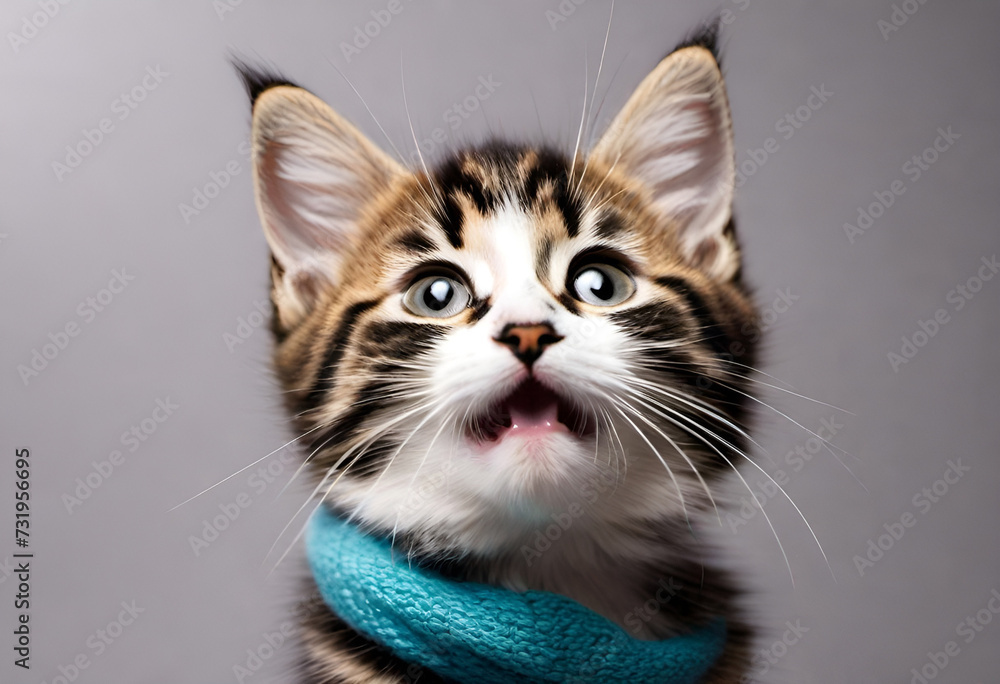 baby cat with funny expiration on minimal background, kitten baby cat with funny expiration on minimal background, kitten