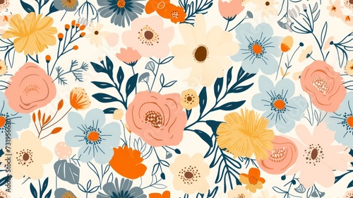 Flowers seamless pattern background  boho  doodle style. Generative Ai