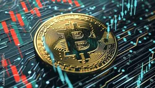 Bitcoin Coin on a Background with Many Binary