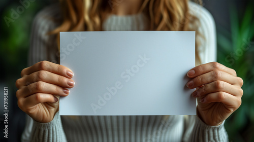 Hands holding blank paper - mockup (ID: 731958211)