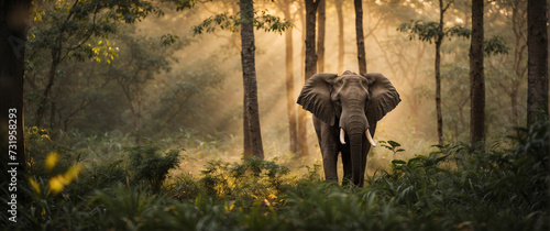 A wild elephant in the African rainforest.