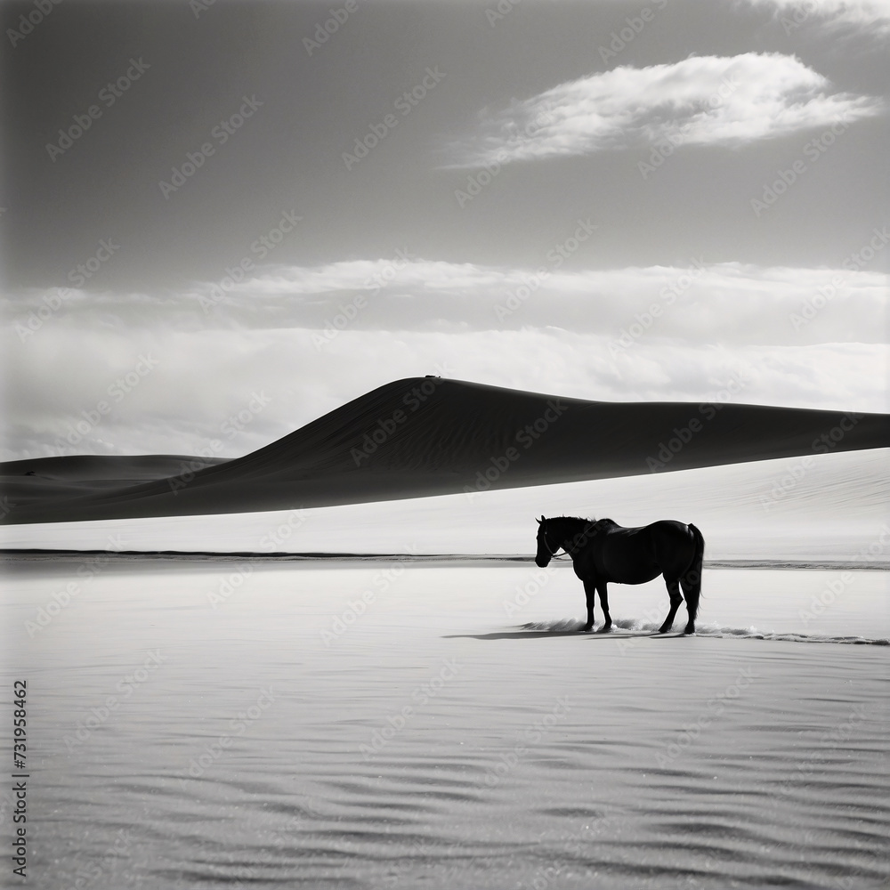 The silhouette of a horse in the desert The silhouette of a horse in the desert