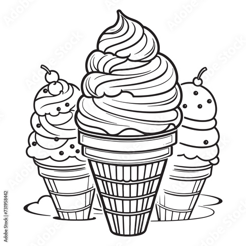 Ice cream outline coloring page illustration for children and adult