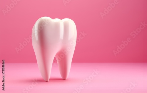 Tooth model on pink background with copy space