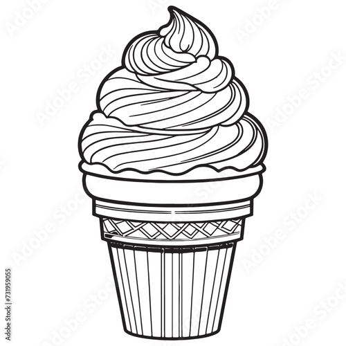 Ice cream outline coloring page illustration for children and adult
