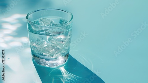 Iced Water Glass on Aqua Background