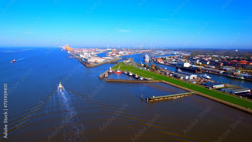 Bremerhaven - Northern Germany - Aerial view with a view of the harbors in the northern harbor