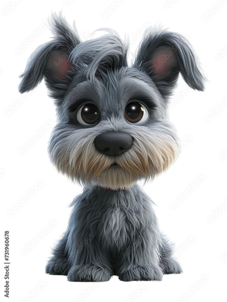 Chubby cute fluffy Schnauzer's illustration, teddy isolated on white background