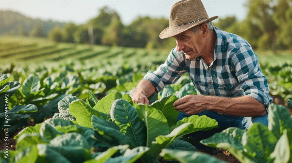 Senior Farmer Examining Tobacco Leaves