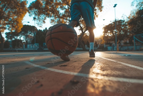 Urban rhythm, a solo basketball dance at dusk, where street meets sport in golden hour glory.   © Kishore Newton