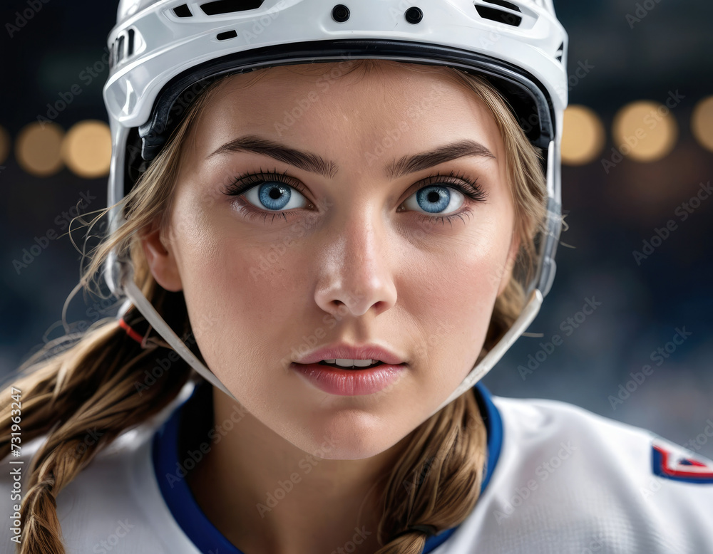 Poised Power: Girl Ice Hockey Player's Commanding Presence on the Ice Poised Power: Girl Ice Hockey Player's Commanding Presence on the Ice