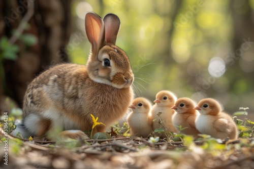 Bunny and Baby Chicks: An adorable photo of the Easter Bunny surrounded by fluffy baby chicks, symbolizing the renewal and rebirth of springtime