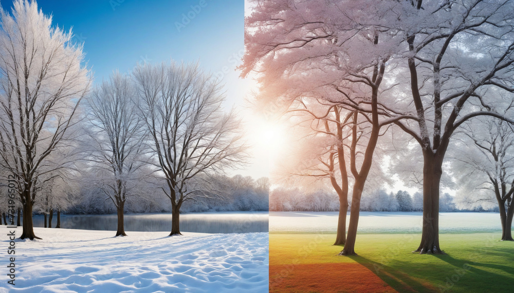 Split Comparison View Of Different Summer Vs Winter Seasons Aging Or Split Comparison View Of Different Summer Vs Winter Seasons Aging Or