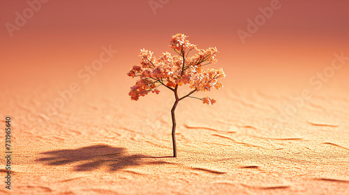 A solitary tree illustrating the stark contrast between life and desolation, set against a backdrop of vibrant spring colors and dry earth