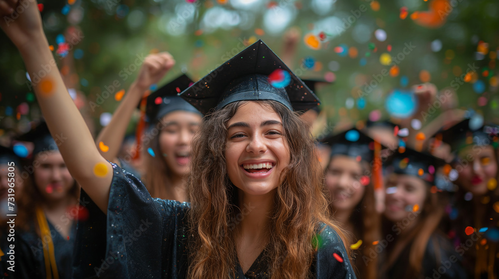 a group of young people students in black student academic robes celebrate and sincerely have fun completing their studies and getting an education