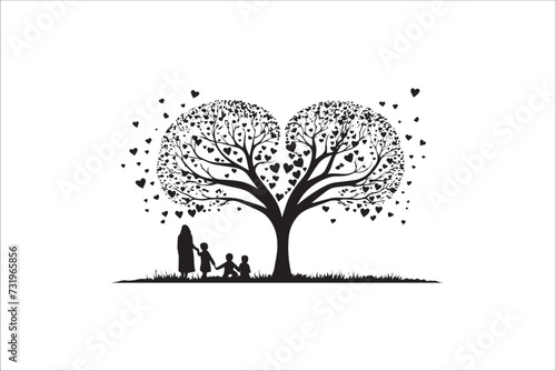 Beautifully Love tree silhouette, love tree silhouette Valentine Silhouette and love vector.
