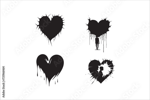 Broken heart gothic vector Silhouette set  love sign gothic Silhouette and cracked grunge Silhouette shapes.