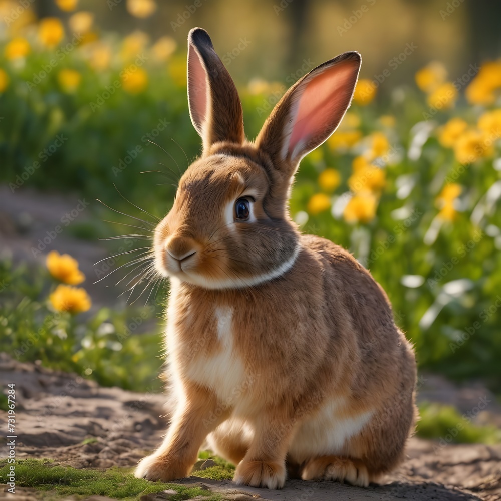 Fototapeta premium cute bunny on grass with beautiful nature