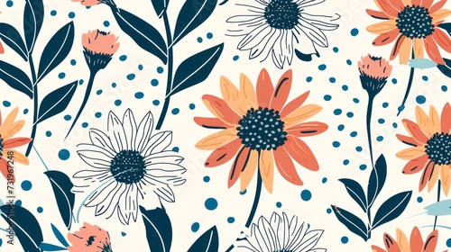 Hand draw flower  boho  seamless pattern background. Generative Ai