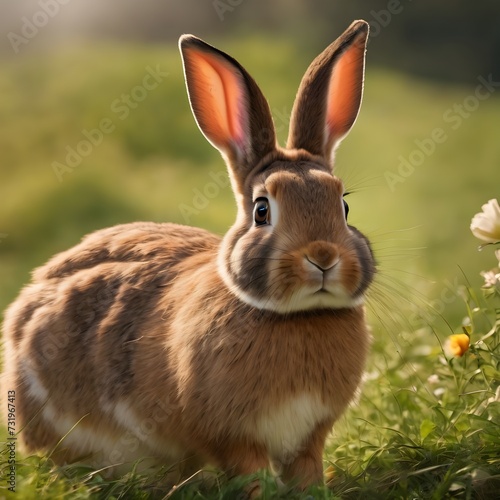 cute bunny on grass with beautiful nature