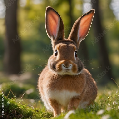 cute bunny on grass with beautiful nature