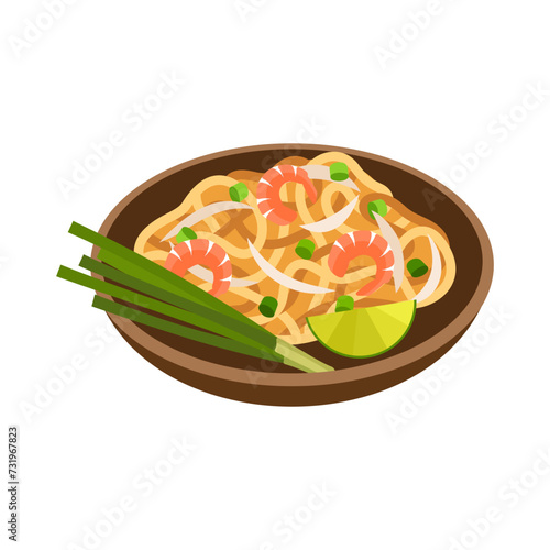 Pad Thai traditional Thai food vector illustration