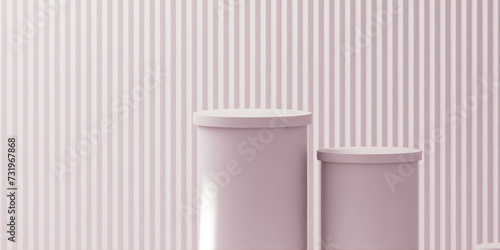 baby Pink podium with minimal striped baby Pink backdrop, abstract mockup for product or sales presentation. 3d rendering