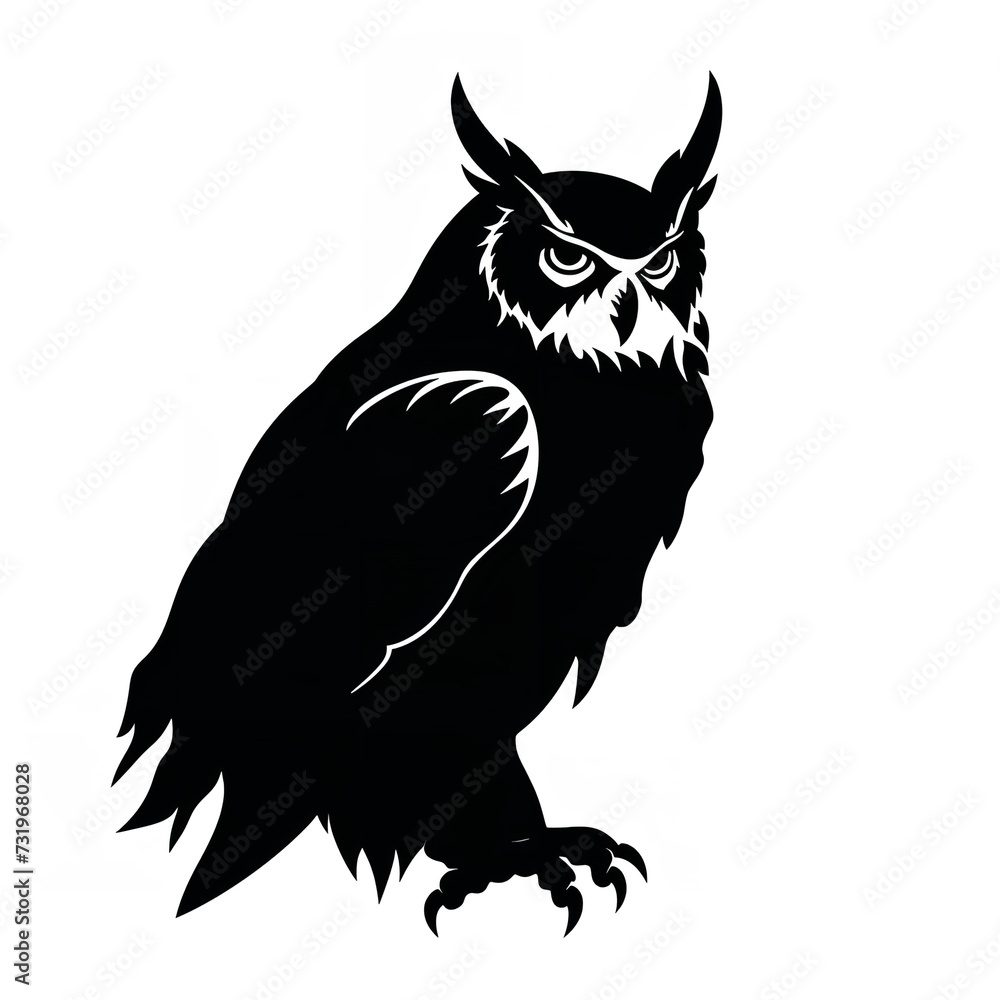 Black Color Silhouette of a Eurasian Eagle Owl Black Color Silhouette of a Eurasian Eagle Owl