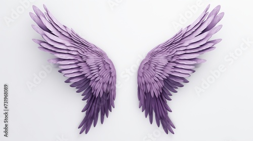 An enchanting image featuring beautiful magic, colorful, and glowing angelic violet purple wings, gracefully isolated on a white background. 