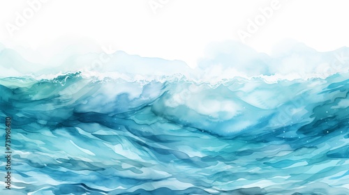 Vibrant and artistic hand drawn watercolor sea waves background with ample free copy space