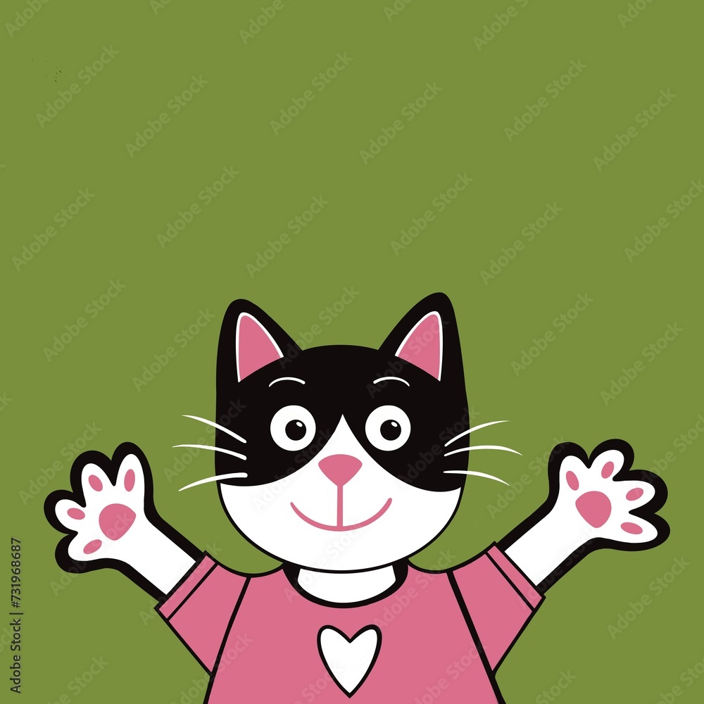 Obraz premium Cute black and white cat illustration. Happy cat in a jumper. Cartoon cat in a sweater. Cute kitten cartoon. Cute kitten cartoon.