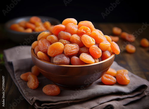 dried apricots in a bowl on a wooden table