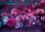 purple pink flowers on the back seat of a car in the 